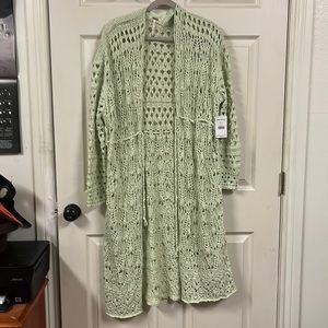 Free People Crocheted Cape Jacket Size M Mint Green